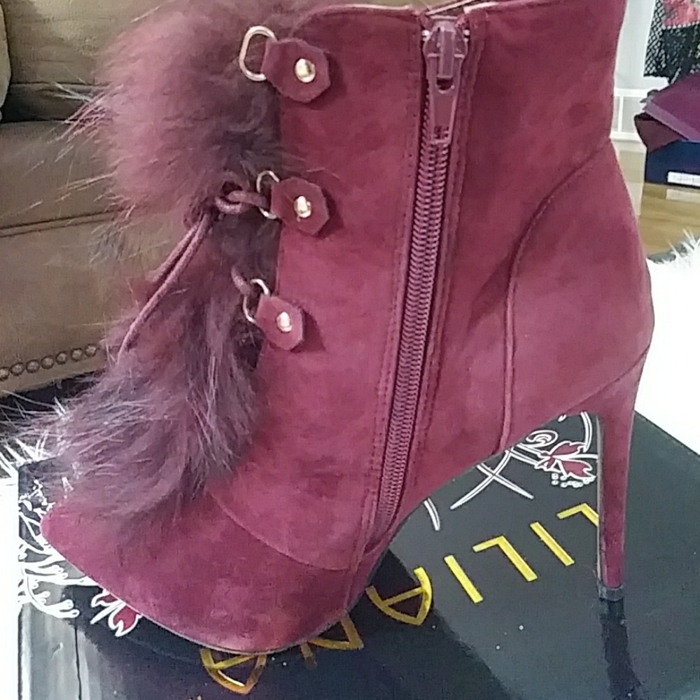 Liliana Swede  Ankle Faux Fur Heel Ankle Boot